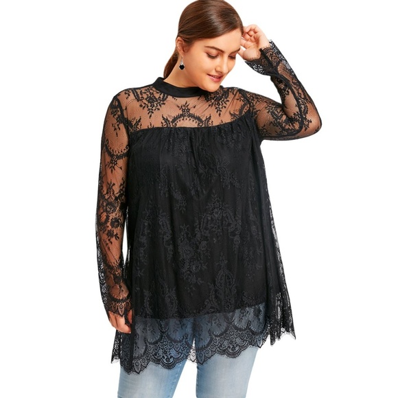 plus size black lace shirt